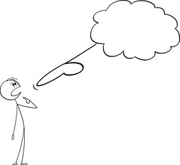 Person selected or chosen by universe or god , vector cartoon stick figure or character illustration.