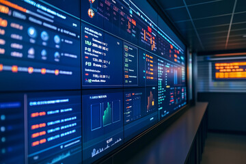 A modern sports betting dashboard displayed on a large digital screen, showing live odds, team stats, and dynamic betting options, with a futuristic interface
