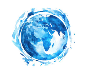 Watercolor earth illustration with blue ocean waves, representing global unity and environmental awareness for world earth day concept