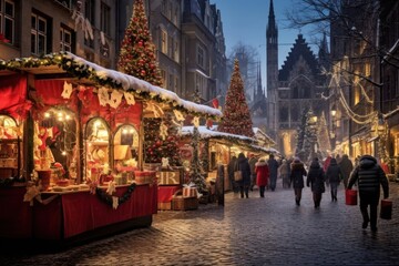 Fototapeta premium Christmas market city town architecture.