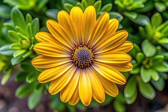 Yellow dimorphotheca ecklonis cape marguerite flower from a high angle view