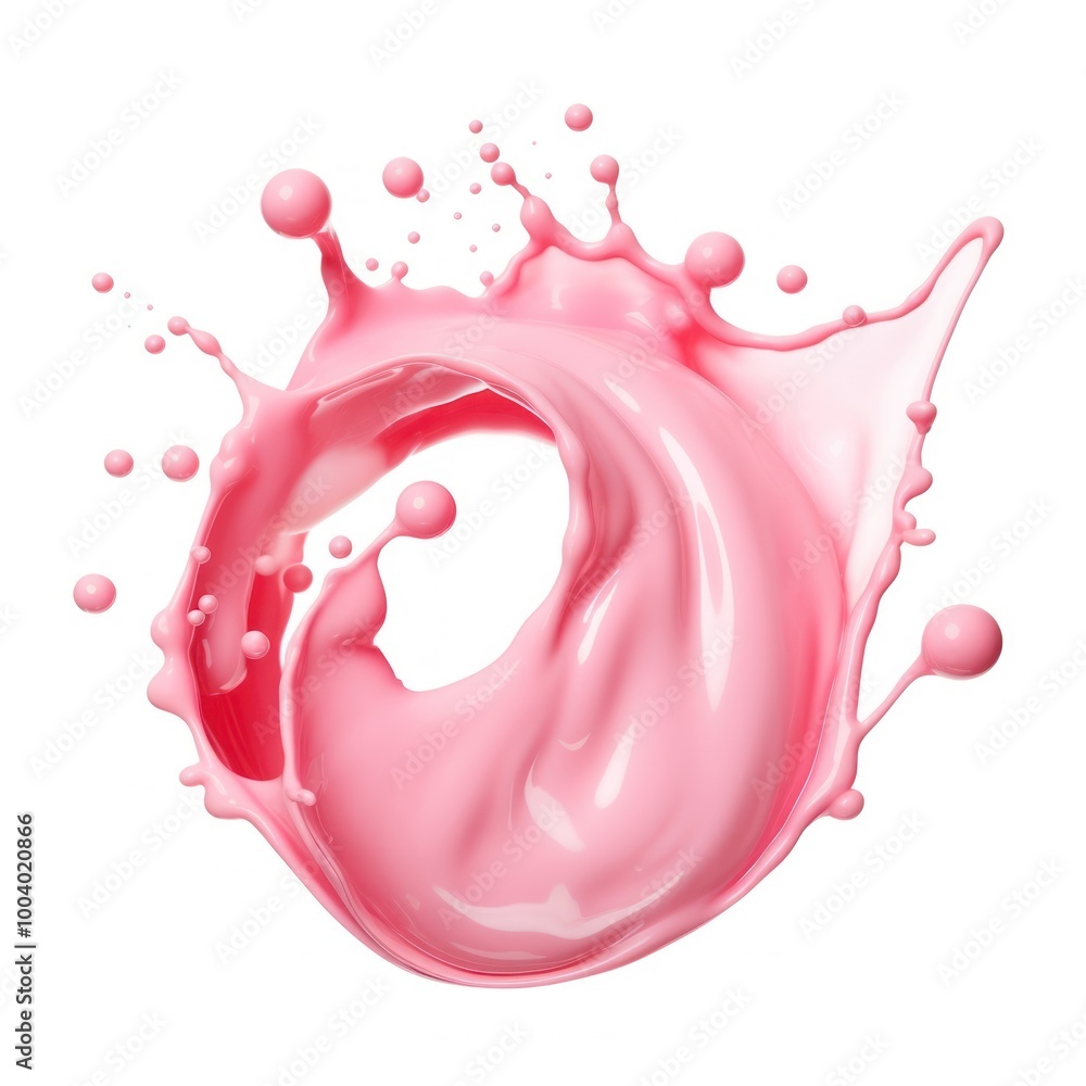 Wall mural Strawberry milk splash effect beverage abstract.