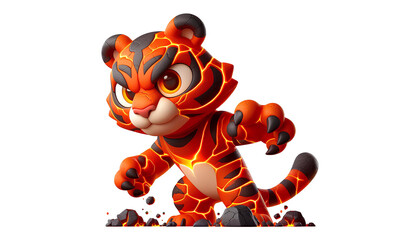 Cartoon Tiger Made of Magma Isolated and Fierce