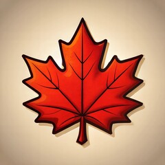 Fototapeta premium Red maple leaf illustration on beige background