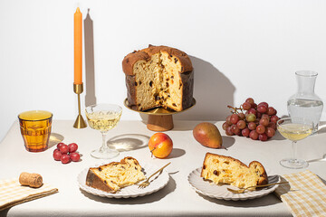 Elegant dining setup with traditional Italian Panettone