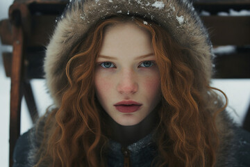 Fototapeta premium People spending winter time vacation holidays at nature street forest mountains, Generative AI