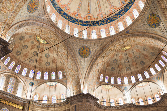 Intricate ceiling of the Blue Mosque in Istanbul