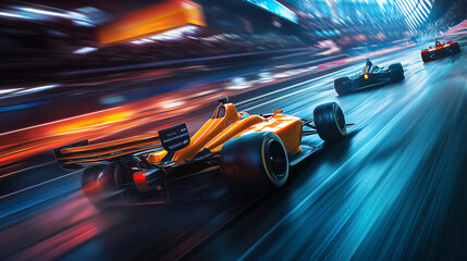  AI-driven vehicles racing in a futuristic Grand Prix. 
