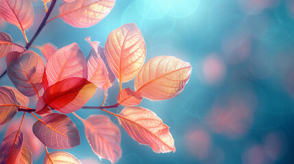 Colorful transparent leaves on a blue background