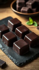 Dominostein: Chocolate Confectionery filled with layered Lebkuchen, Gingerbread, apricot jelly, marzipan or persipan. Traditional German, Austrian Christmas chocolates, Milk, dark, white chocolate.