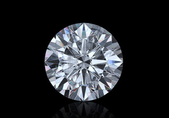 Dazzling diamond with reflection on black background