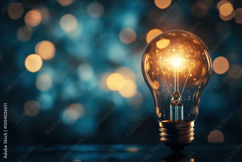Poster captivating brain-shaped light bulb with bokeh effect