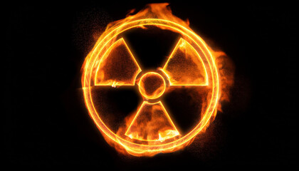 Obraz premium Nuclear symbol sign made of fire flame on black