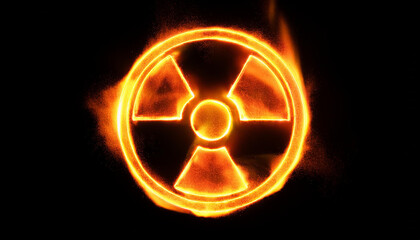 Nuclear symbol sign made of fire flame on black