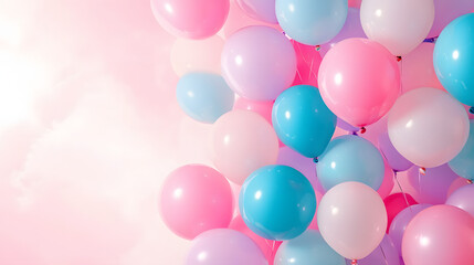 Beautiful panoramic background with pink and blue balloons