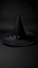 Fototapeta premium Magician Stylish Magical Black Wizard Witch Hat black background