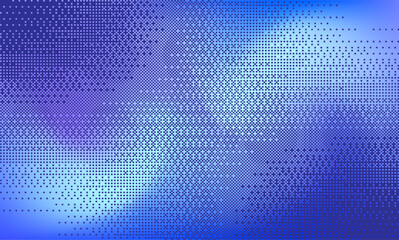 Abstract bitmap blue swirl gradient background. Spotted texture. Retro pixelated textured backdrop.