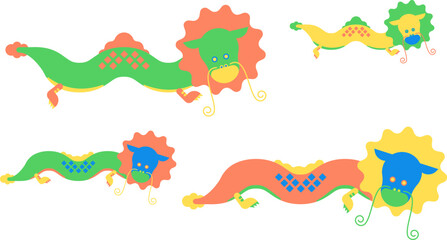 空を優雅に泳ぐ辰（龍）のアイコンのセット