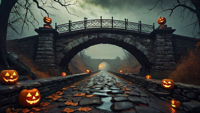 hellowen background, old bridge 