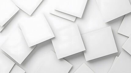 3d render, abstract white geometric background, minimal flat lay, twisted deck of square blank cards with rounded corners. 