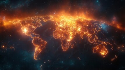 Fototapeta premium a digital artwork illustrating a global network of connections with vibrant data visualizations symbolizing modern technology and the interconnectivity of communication across the world