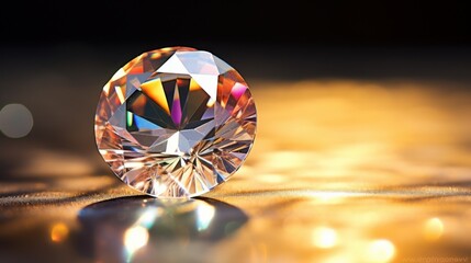 A brilliantly cut diamond sparkles under the sunlight, showcasing its intricate facets and stunning clarity against a glowing backdrop.