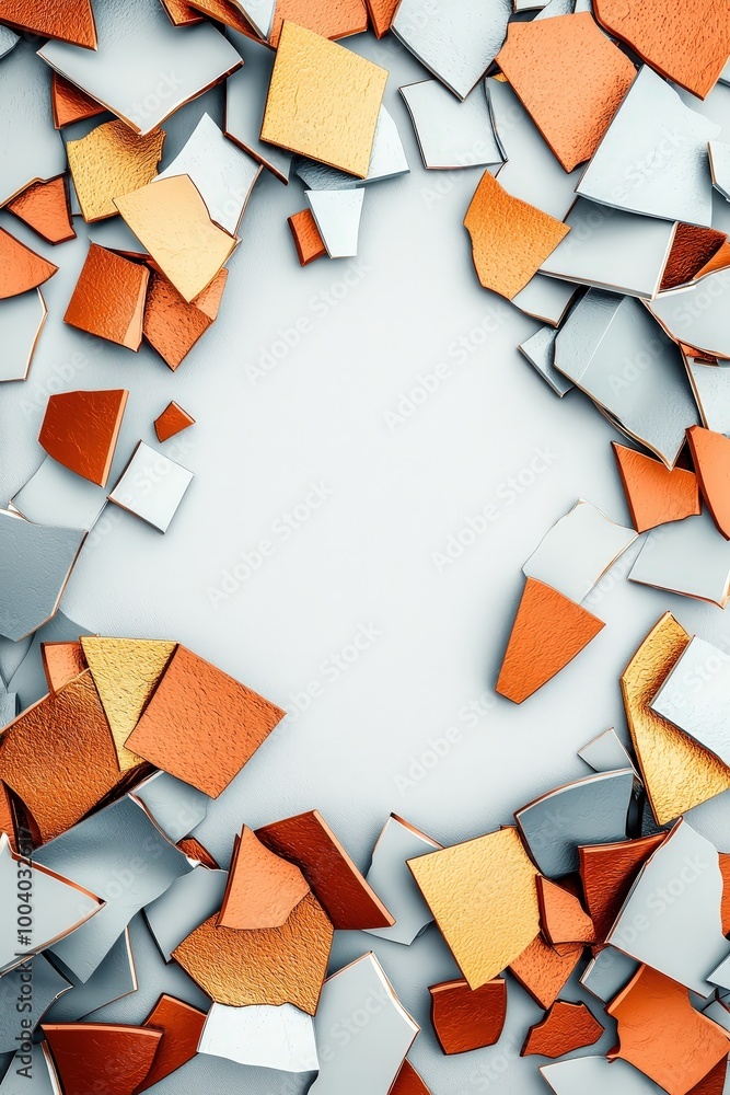Poster abstract texture of fragmented, angular shapes in a metallic palette