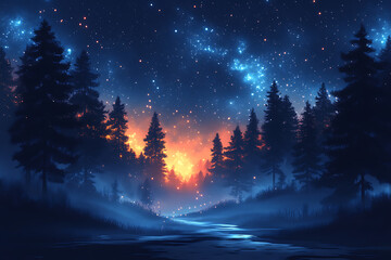 Naklejka premium illustration featuring digital abstract technology with space for titles, layered over a forest background. Ideal for tech design concepts. 