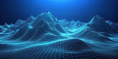 Wide-Angle Landscape wireframe terrain polygon landscape blue background