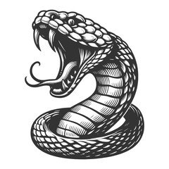 Fototapeta premium snake with an open mouth and exposed fangs, tattoo design sketch engraving generative ai vector illustration. Scratch board imitation. Black and white image.