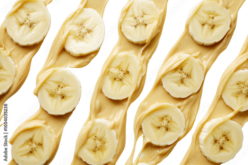 Poster sliced banana with creamy peanut butter spread ,isolated on transparent background