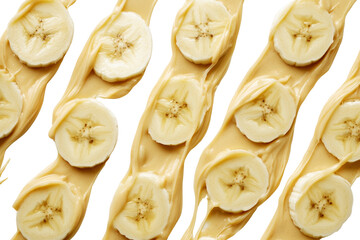 Sliced banana with creamy peanut butter spread ,Isolated on transparent background