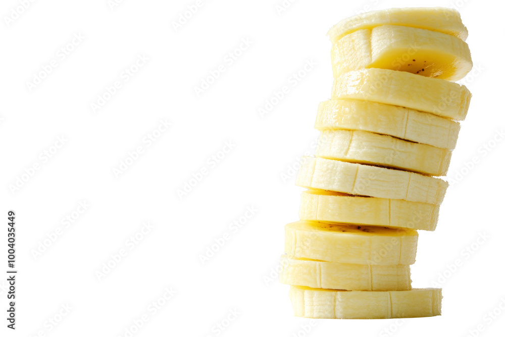 Aufkleber Sliced banana rounds stacked on top of each other ,Isolated on transparent background