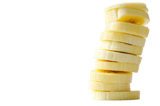 Sliced banana rounds stacked on top of each other ,Isolated on transparent background