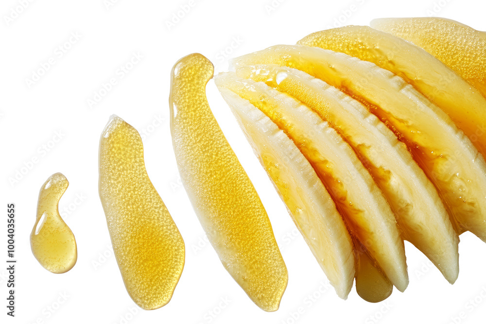 Aufkleber sliced banana drizzled with golden honey ,isolated on transparent background