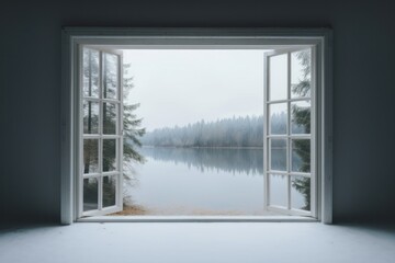 Fototapeta premium Window light lake architecture.