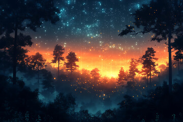 Fototapeta premium Forest background Vector illustration and space for other titles, technology digital abstract technology. Digital line design concept. Vector illustration on the background