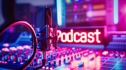 Podcast studio mixing desk