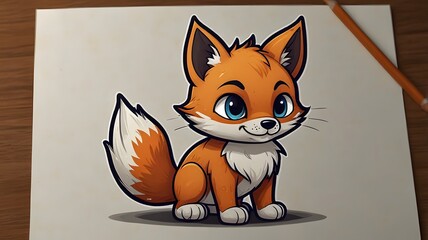 Charming cartoon fox character with large, cute eyes and a playful expression. Perfect for children's content, animations, and character design projects.