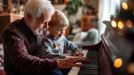 Grandparent Teaching Grandchild to Play the Piano