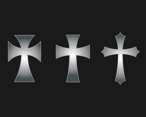 Cross vector shape symbol. Christianity sign. Christian religion icon. Catholic and protestant faith logo or image. Teutonic crusader label. Gothic crusade crucifix.