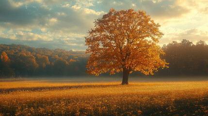 autumn field, soft golden light, nature, fall, trees, countryside, landscape, seasonal background, wallpaper, season, harvest, yellow grass, foliage, leaves, sky, sunset