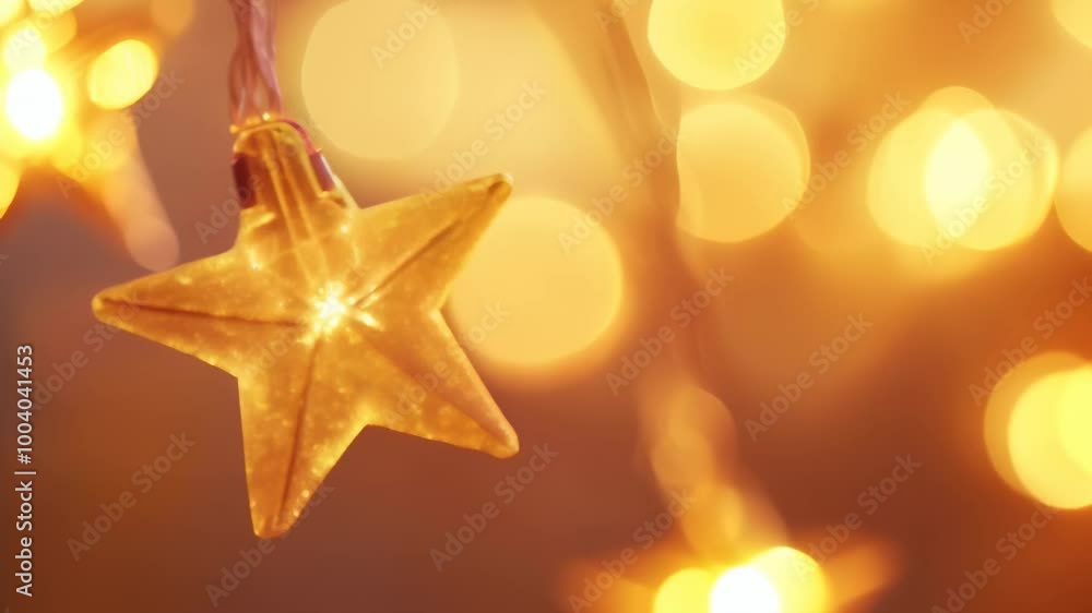 Aufkleber bright golden christmas star decoration is hanging from a string of lights, creating a festive atmos