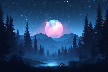 illustration featuring digital abstract technology with space for titles, layered over a forest background. Ideal for tech design concepts.	
