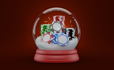 Poker chips inside christmas glass ball