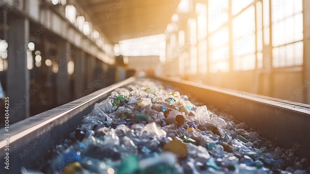 Poster a modern recycling facility with advanced sorting and processing technologies.