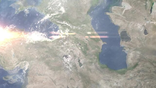 Zooming in on Gavar, Armenia frome space - Perfect for Travel Intros and Backgrounds. Realistic 3D Animation.	