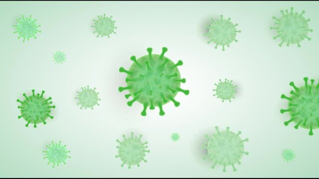 Green color virus spread microscopic look animated background, cartoon pandemic concept animation loop 4k backdrop