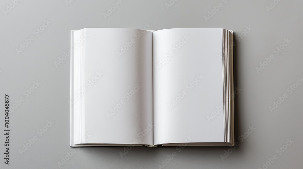 Poster Open book lying on gray background with blank pages