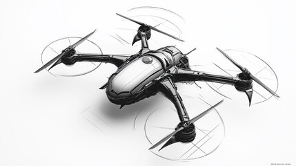 Modern drone sketch hovering with rotating blades